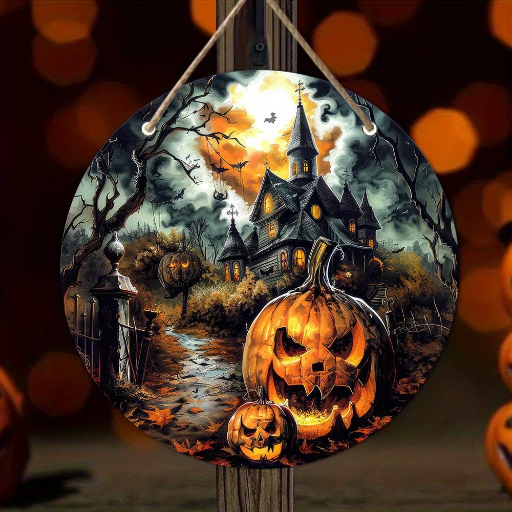 Retro-Halloween-Hexen- und Kürbis-Holzschild – geeignet für Haustüren, Veranden, Wohnzimmer, Schlafzimmer – keine Strom erforderlich