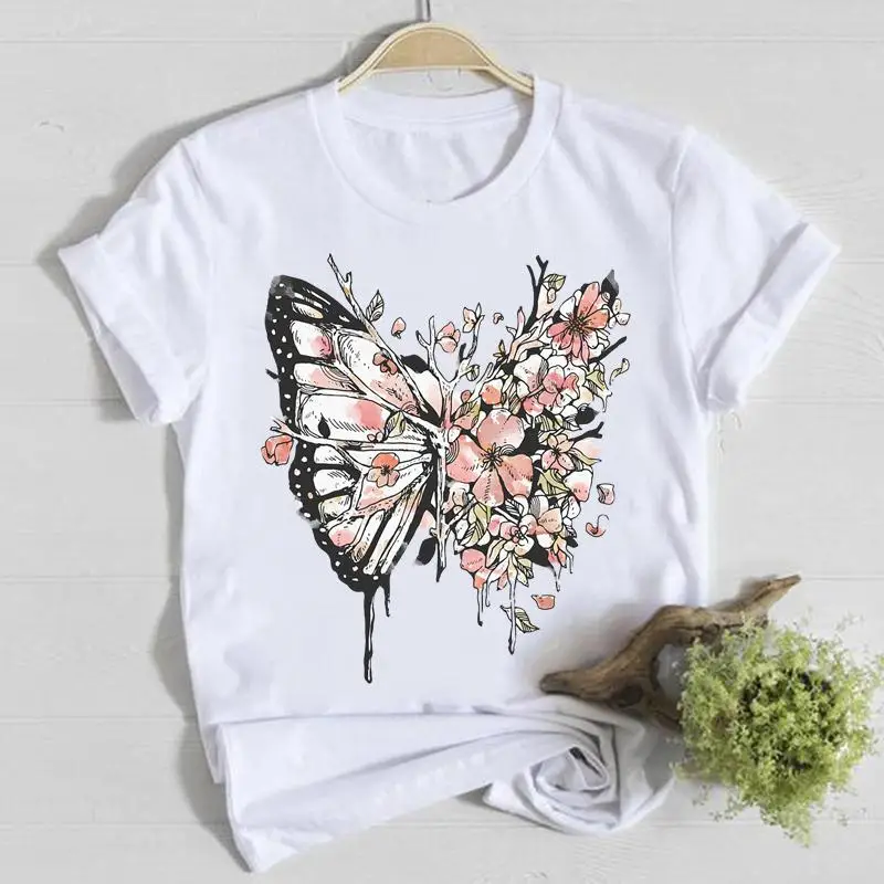 Butterfly Cute Sweet Lovely Casual Tee Top Short Sleeve Shirt Lady Clothes Fashion Tshirt Summer Female T Women Graphic T-shirts