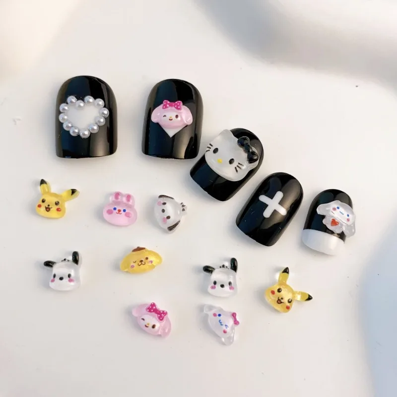 

Мини-наклейка для маникюра, ювелирные изделия с героями мультфильмов Sanrio, ручная роспись, смола, бриллиант, милый Hello Kitty Kuromi Pochacco, аксессуары из смолы, подарок