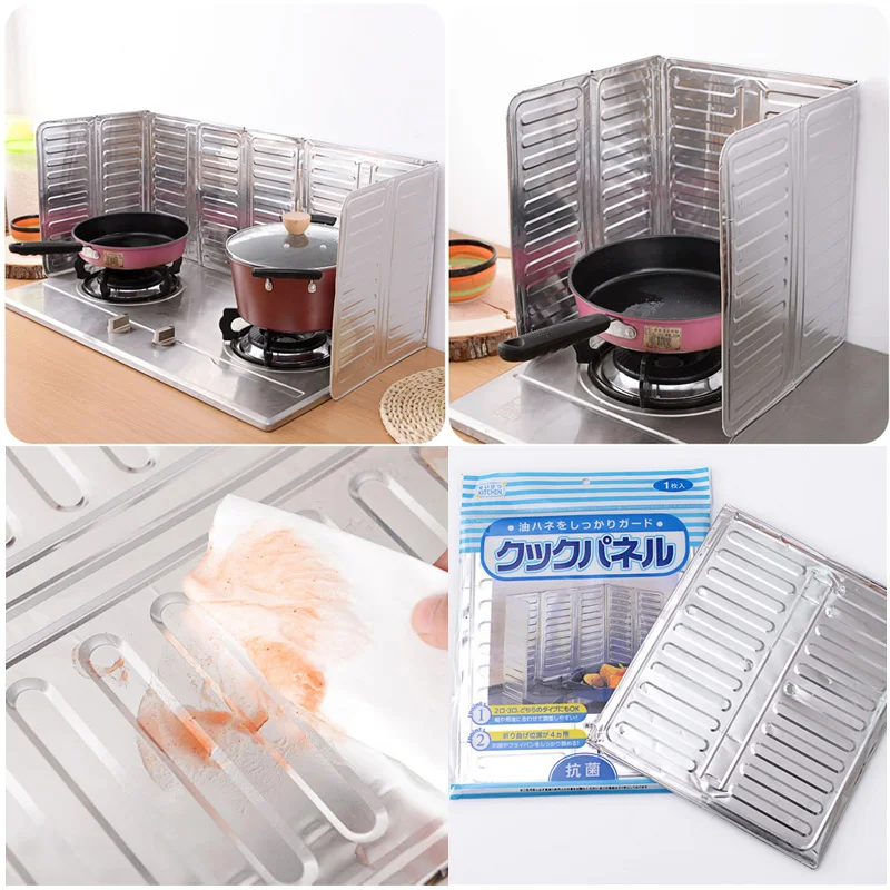 Cooking Frying Oil For Splash Screen Cover Three Hinged Panels Aluminum Foil Anti Splatter Shield Kitchen Stove Oil Guard