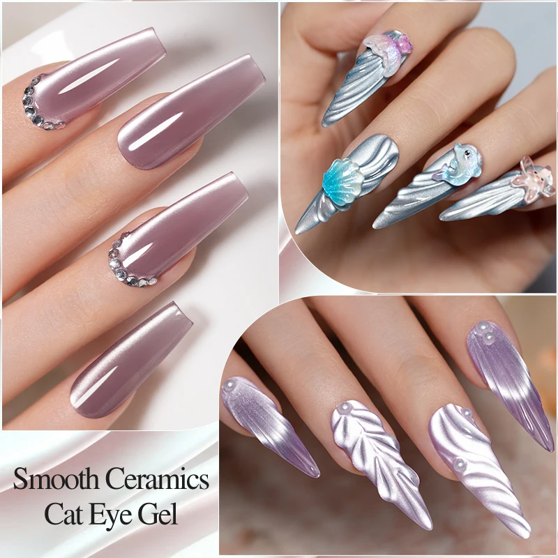 PUENTE 6 Colors Moonlight Cat Magnetic Nail Gel With Base Top Coat Ultra-Bright White Moonlight Shade Soak Off UV Nail Gel Set