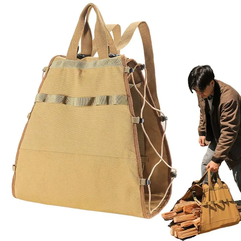 Firewood Carrier Waxed Portable Canvas Multi-functional Bag With Handles Storage Bag For Gardening Sundry Camping Outdoor