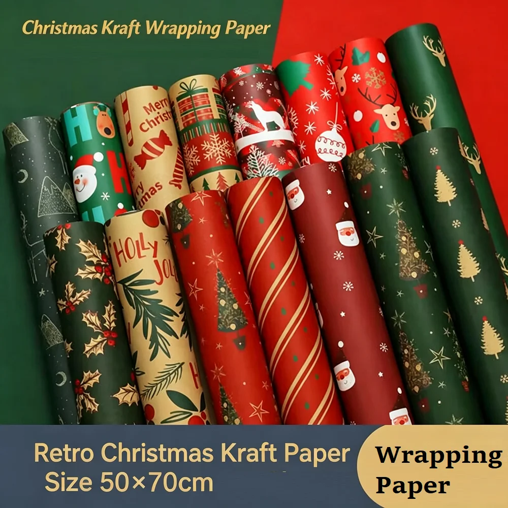Christmas Wrapping Paper Vintage Kraft Paper For Children's Gift Box 20 Styles Gift Packing Paper DIY Supplies 70*50cm Wrapper