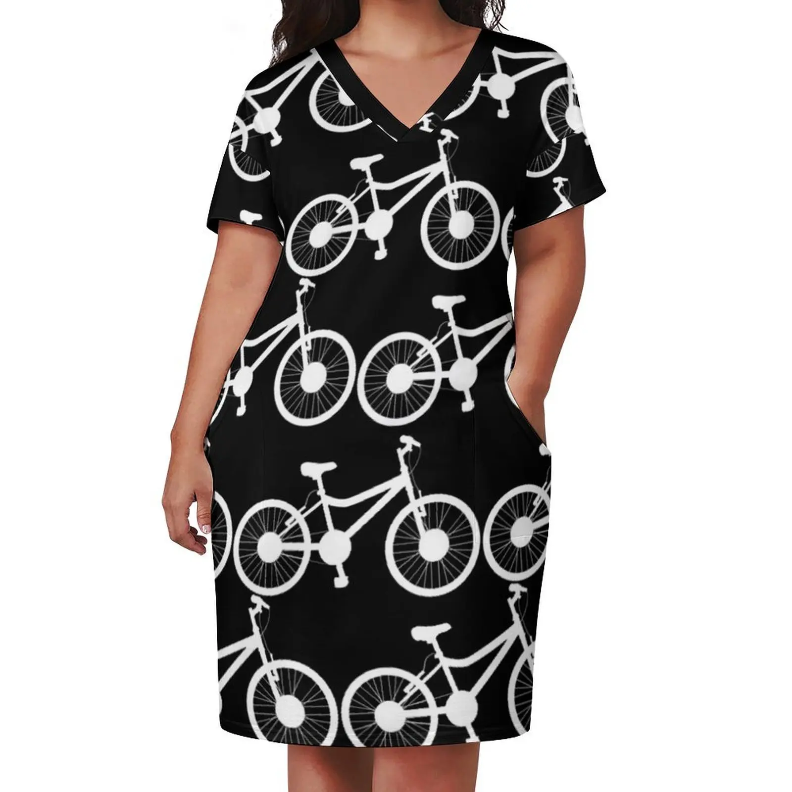 Invert bicycle pattern Loose Pocket Dress Woman fashion summer dress for women 2024