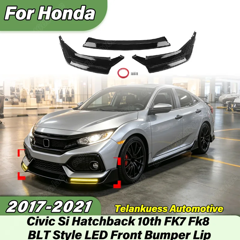 Для Honda Civic Si Hatchback 2017-2021: Спортивный передний сплиттер (губа) на бампер, комплект для модификации кузова