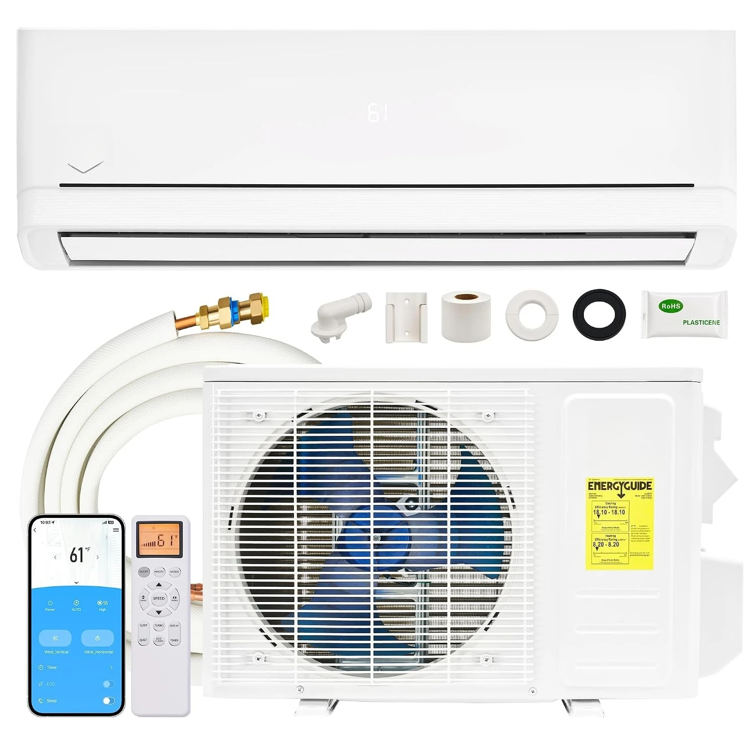 12,000 BTU DIY Mini Split AC & Heating System with Pro Fast-Fit Set | 115V SEER2 Ductless Inverter Mini Split, Easy DIY, Custom