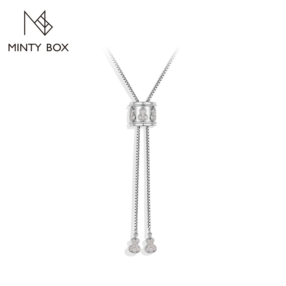 MINTYBOX Ruby Moissanite Gourd Necklace for Women S925 Silver Adjustable Sliding Chain 29-inch Dainty Engagement Wedding Jewelry