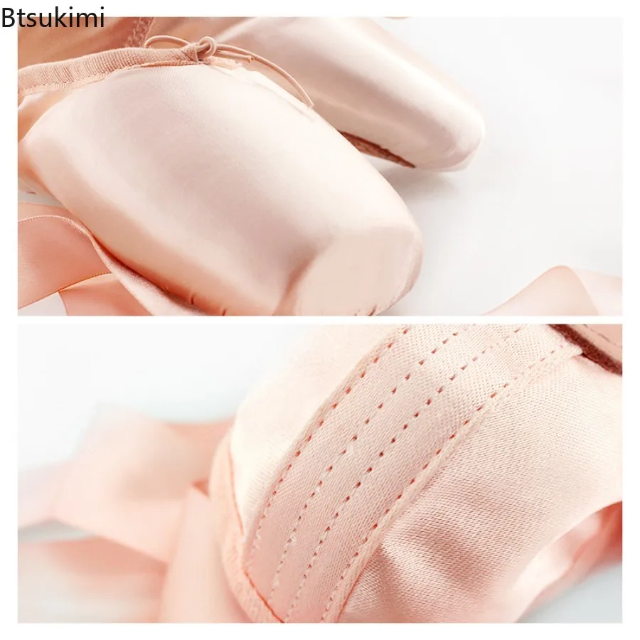 أحذية رقص الباليه للأطفال والكبار احترافية مع أشرطة أحذية باليه بوانت كلاسيكية من الساتان/قماش أحذية راقصة الباليه للرقص #4