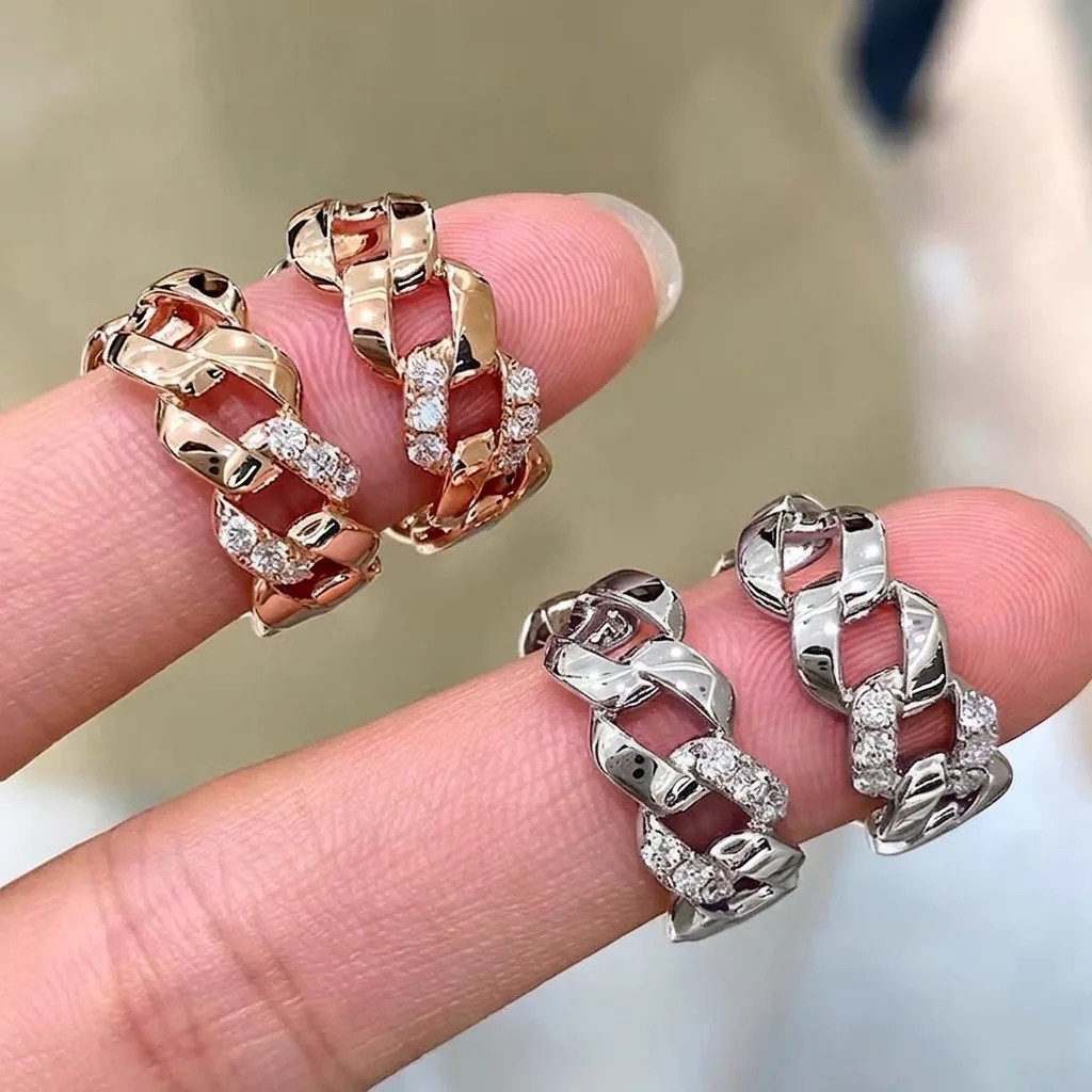 S925 sterling silver stud earrings light luxury fashion creative yellow and gold twisted rope rhombus earrings high sense