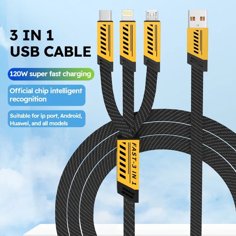 

120W 3 in 1 data cables Mecha-type data cable Suitable For Iphone Samsung Huawei Xiaomi Multi Port Multiple Charging Wire