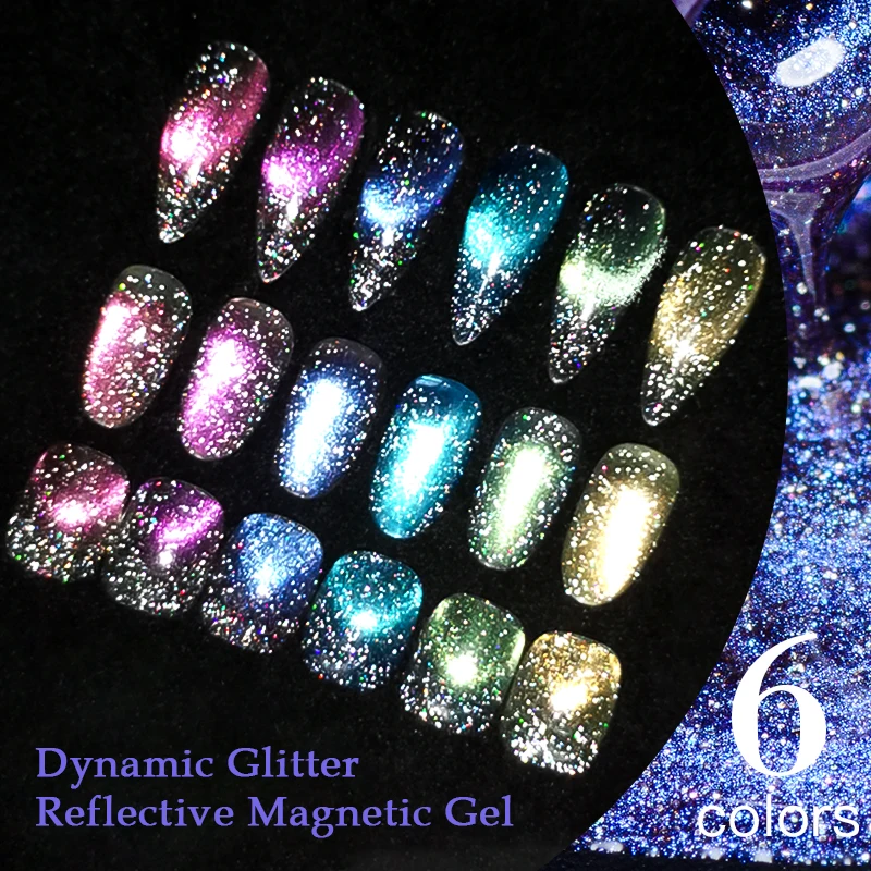 MTSSII 7ML Dynamic Glitter Reflective Crystal Cat Magnetic Nail Polish Semi-Permanent Crystalline Glamour & Magnetic Attraction