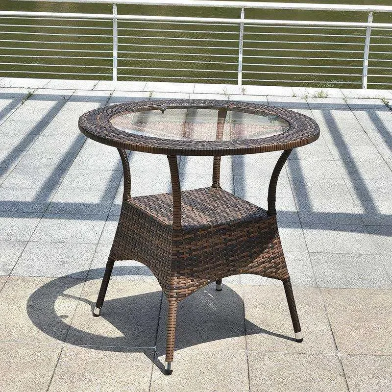 for Balcony Leisure Rattan Table and Chair Set Creative Courtyard Cafe Rattan Chair Coffee Table 5 Piece Outdoor Furniture