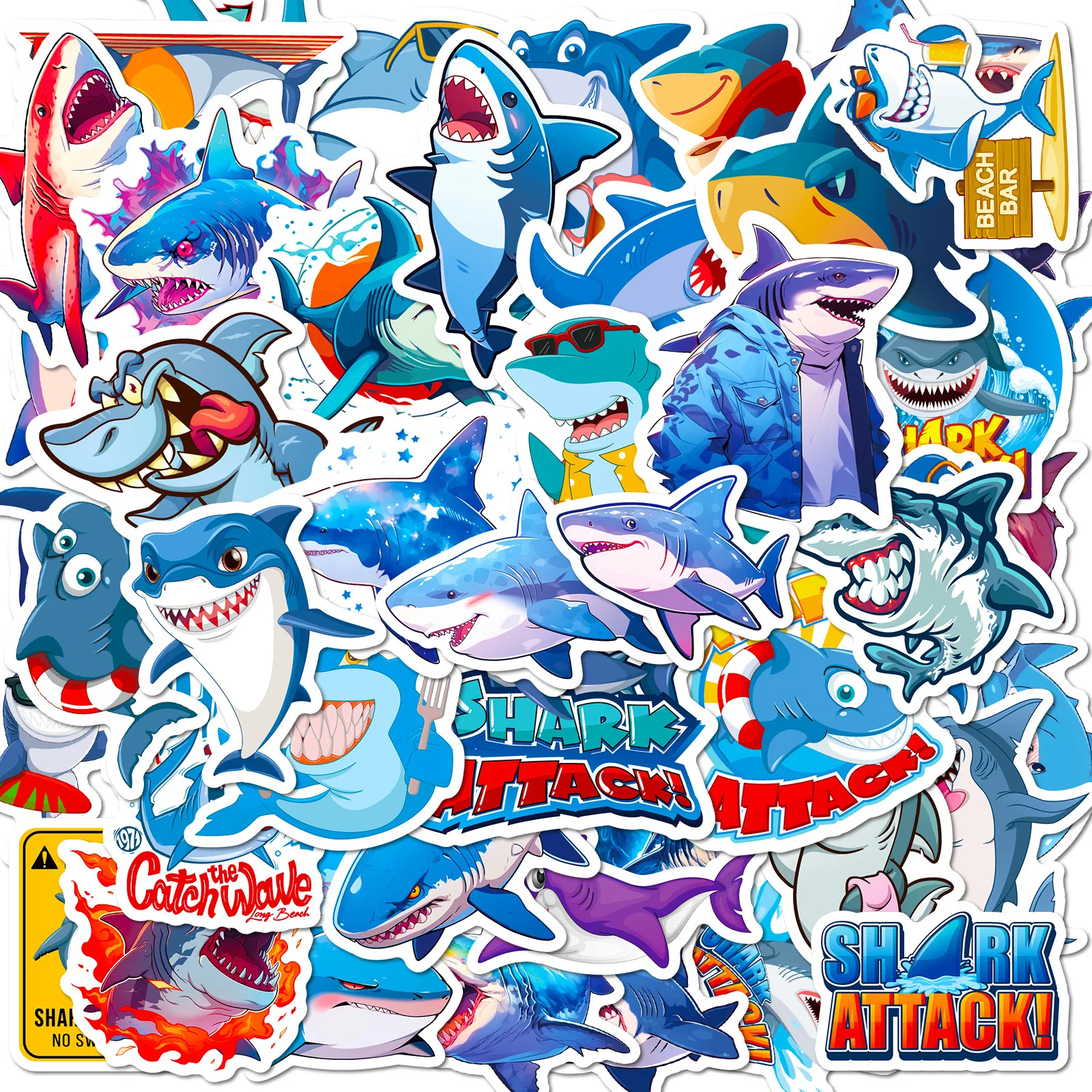 10/25/50pcs Cartoon Ocean Shark Graffiti Stickers for DIY Scrapbook Stationery Water Bottle Phone Laptop Guitar Decal Toy