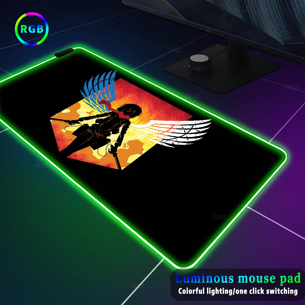 Art Online Rgb Attack on Titan Mat Pc Accessories Gaming Table Mat Backlit Mouse Pad Gamer Led Anime Gamer Lamp Keyboard Support