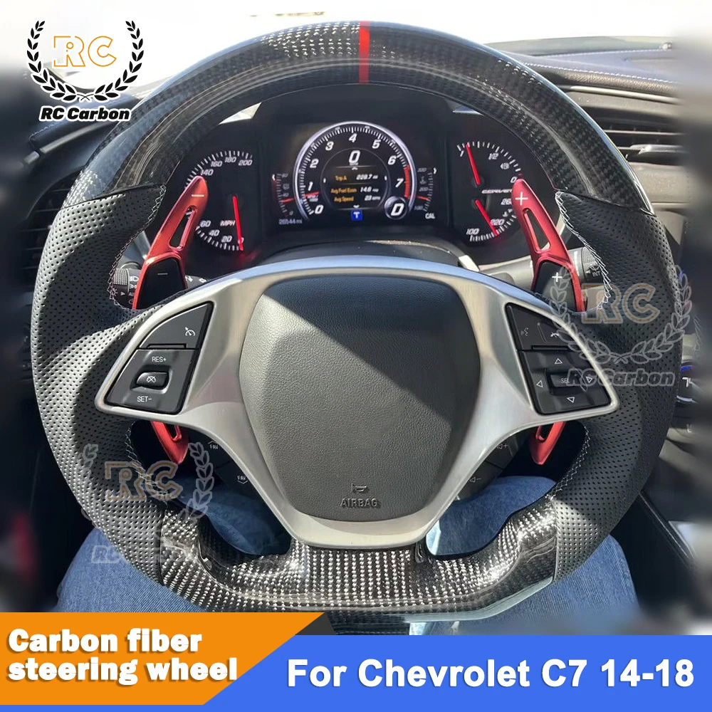 

Real Carbon Fiber Steering Wheel For Chevrolet Corvette C7 z06 zr1 2014-2019 C7 Racing Sport Steering Wheel Perforated Leather