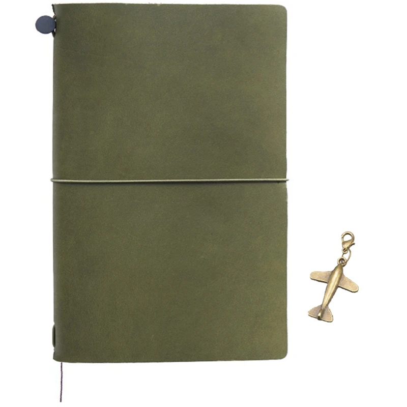 A5 Olive Green Retro Cowhide Manual Account Book European Retro Notebook Diary Notepad Office Supplies