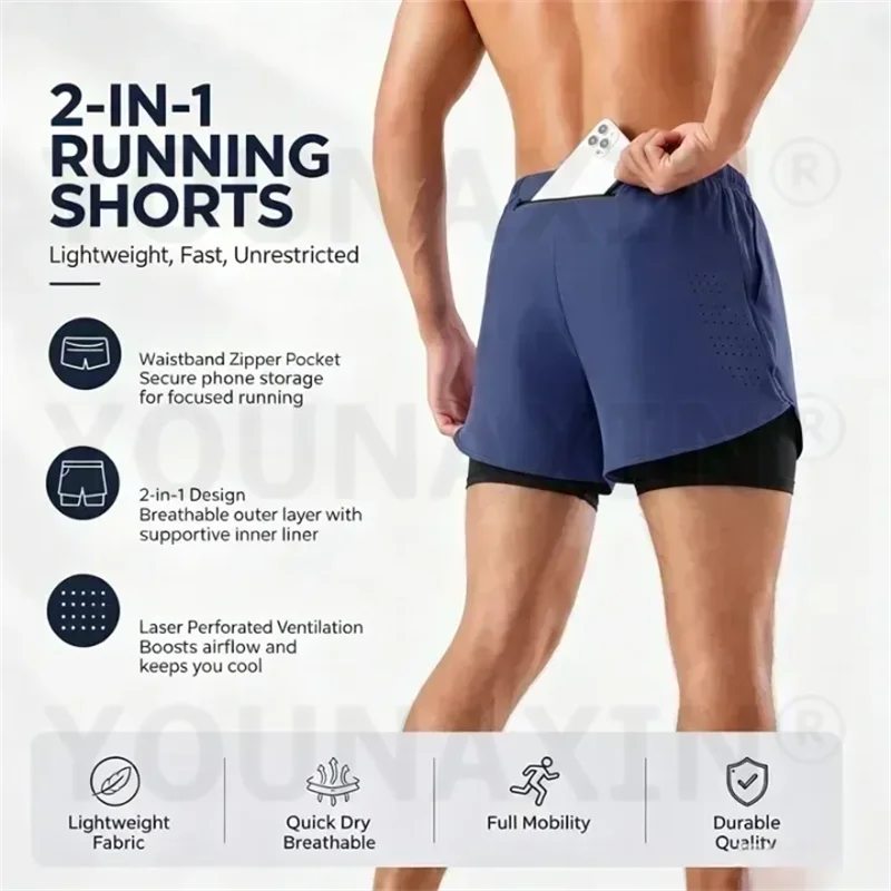 Men's Quick Dry 2-in-1 Running Shorts Athletic Gym Fitness Shorts with Inner Liner Anti-Chafing Multi-color S M L XL 2XL