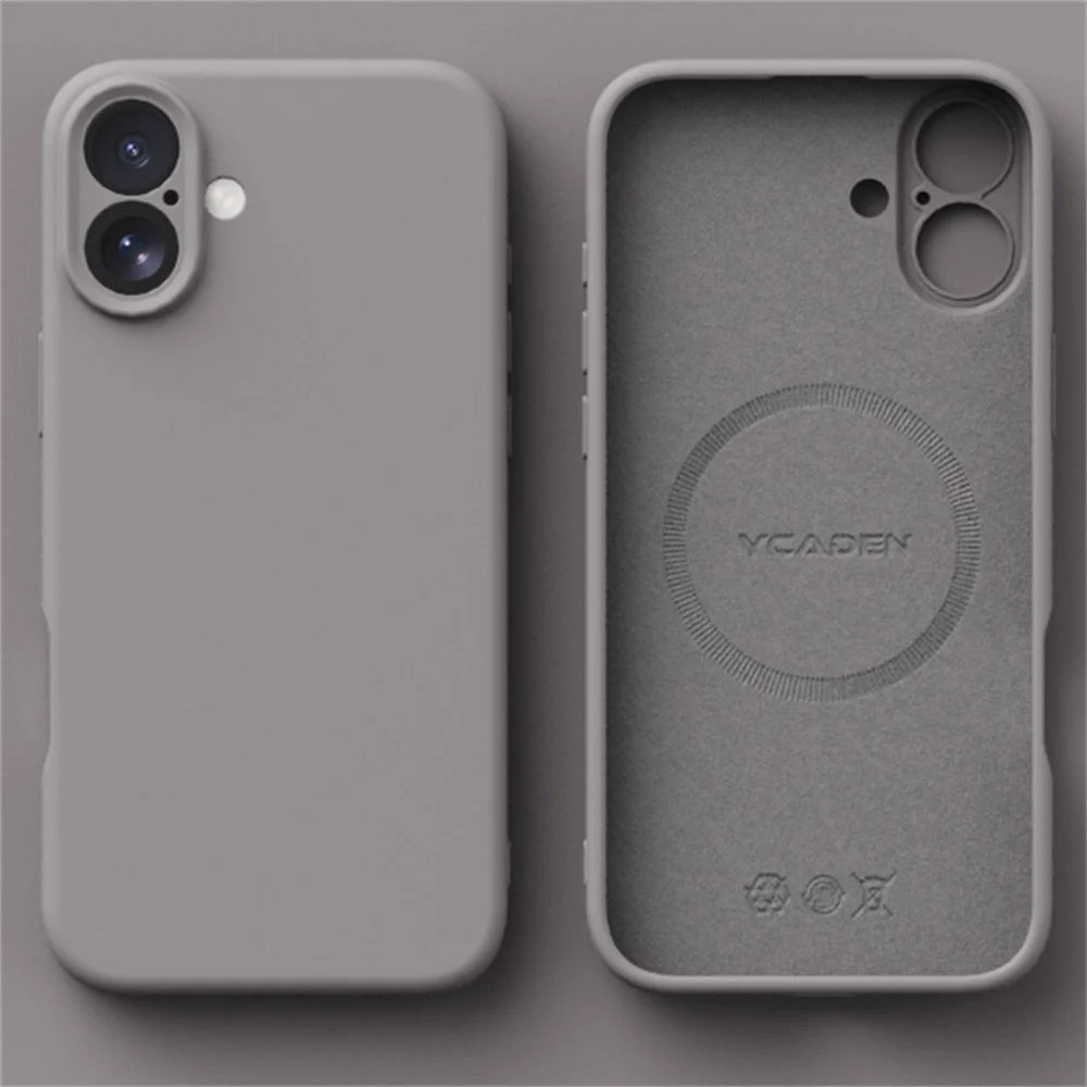 حافظة لهاتف آيفون 16E 16 Plus 15 14 13 12 Pro Max 11 حافظة مغناطيسية أصلية من السيليكون السائل رمادي Magsafe شحن لاسلكي غير لامع كوف #2