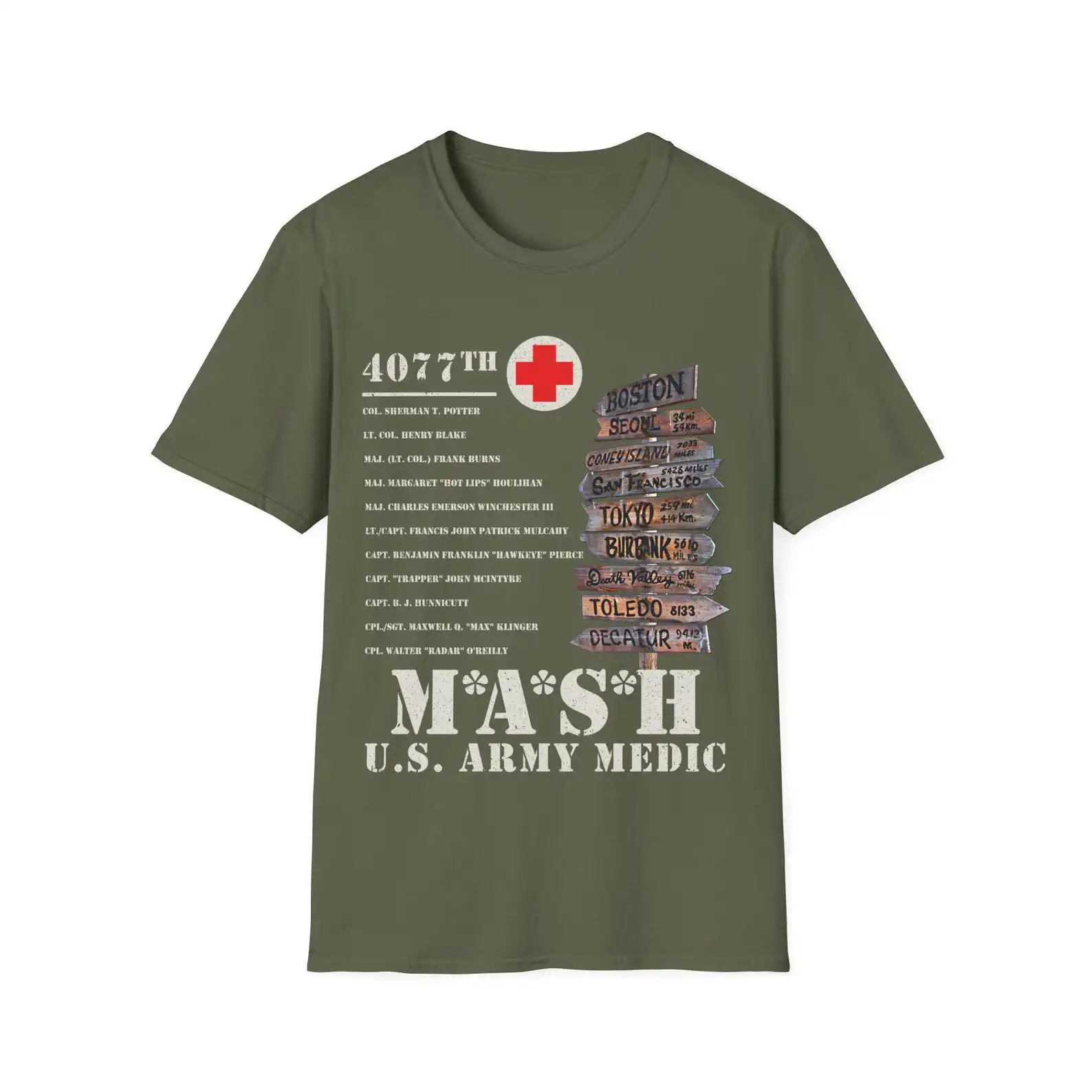 Vintage MASH US Army Medic Tribute Tee Military 4077 T-Shirt for Veterans Gift Lightweight 100% Nostalgic TV Show Fan Art Design