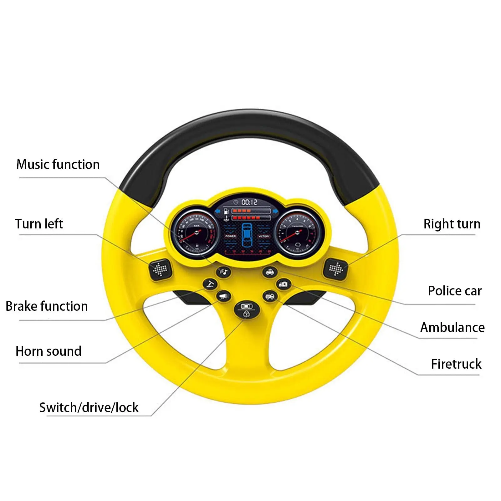 Multi-Sensory DriveSim Wheel - 7 Sound & Light Modes Kids Steering Wheel Toy with Real Engine Vibration