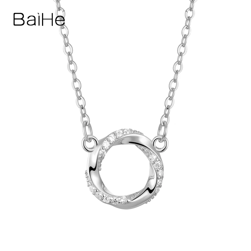 Baihe Solid 14K White/Yellow/Rose Gold moissanite Round Pendant Temperament Collar Chain Necklace Women Men Trendy Fine Jewelry