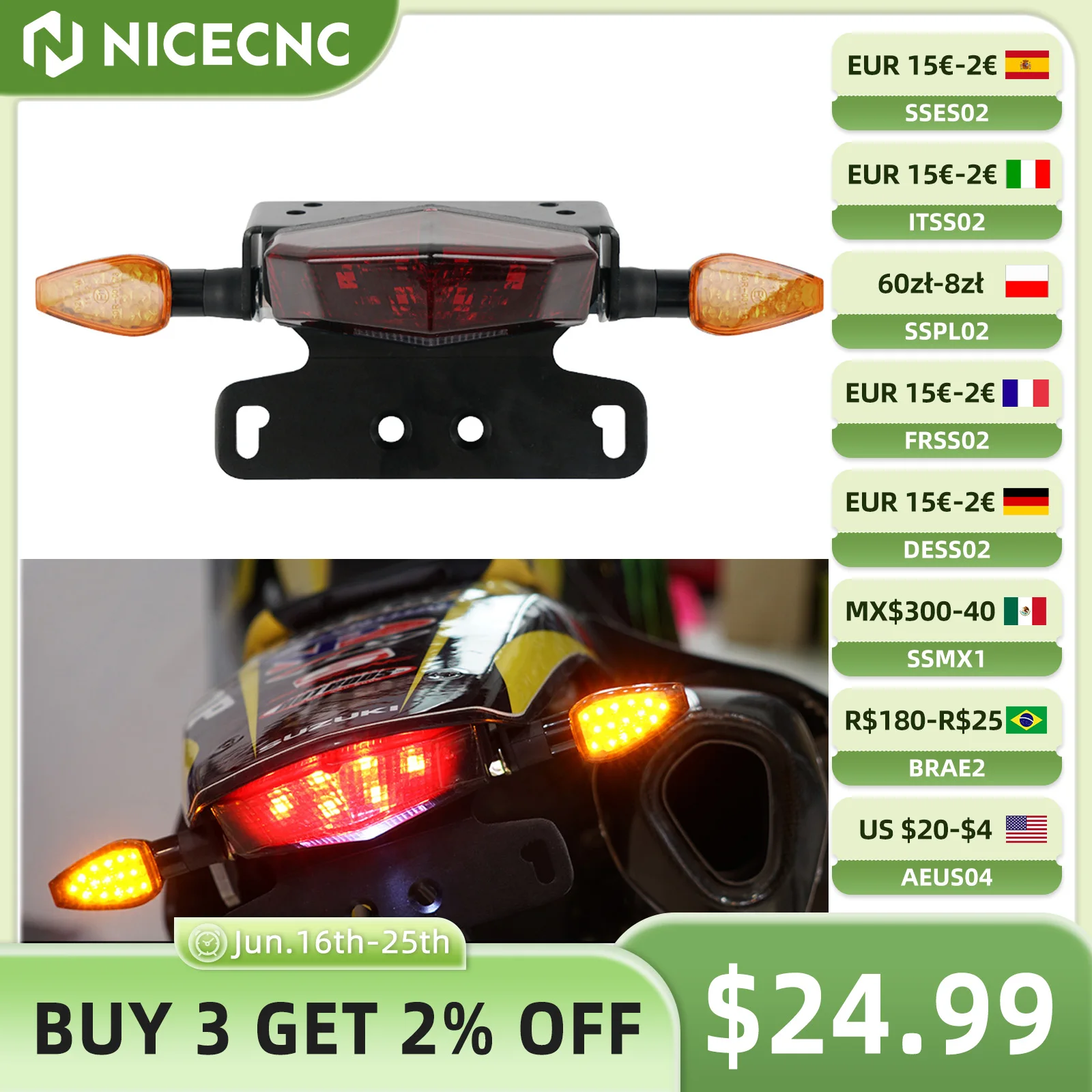 

For Suzuki DRZ400S DR-Z 400S 2000-2024 DRZ400SM DR-Z 400SM 2005-2024 Motorcycle License Plate Rear Brake Light Turning Signal