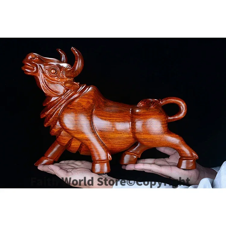 2025 TOP art # business office home efficacious Talisman Handmade Yellow pear wood Stock market cattle bull FENG SHUI Sculpture