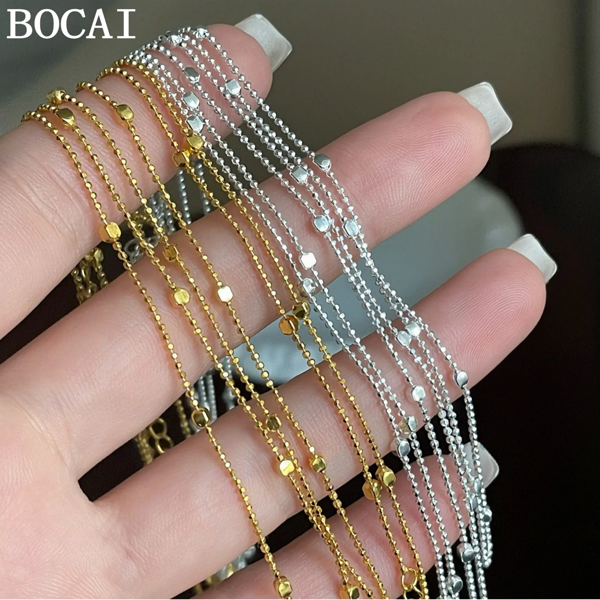 BOCAI New S925 Sterling Silver Retro Fashion Starry Sky Pearl Layered Necklace Women's Selected Gift