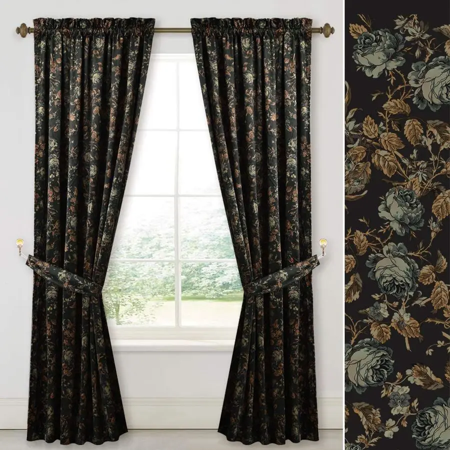 

Black Velvet Curtains 84 inches Long Printed Floral Design Home Decoration Luxury Thermal Insulated Blackout Window Treatment Se