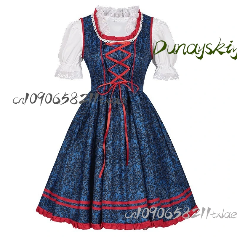 زي خادمة البيرة البافارية لجميع القديسين/عيد الميلاد/عيد الفصح/أوكتوبرفست - فستان مشد قابل للتعديل مع ملحقات تحت عنوان