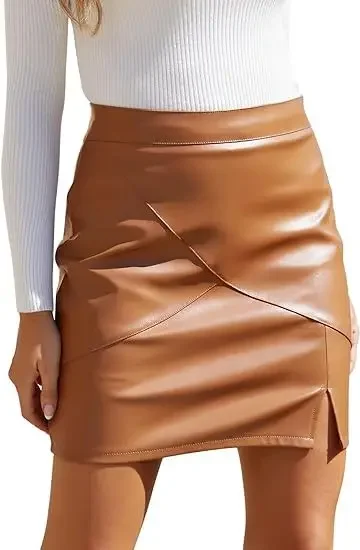 

MiniWomen Clothing New High Waist Tight Leather Skirt Pencil Dresses with Shorts Short Dress for Female Streetwear 2024 Summer