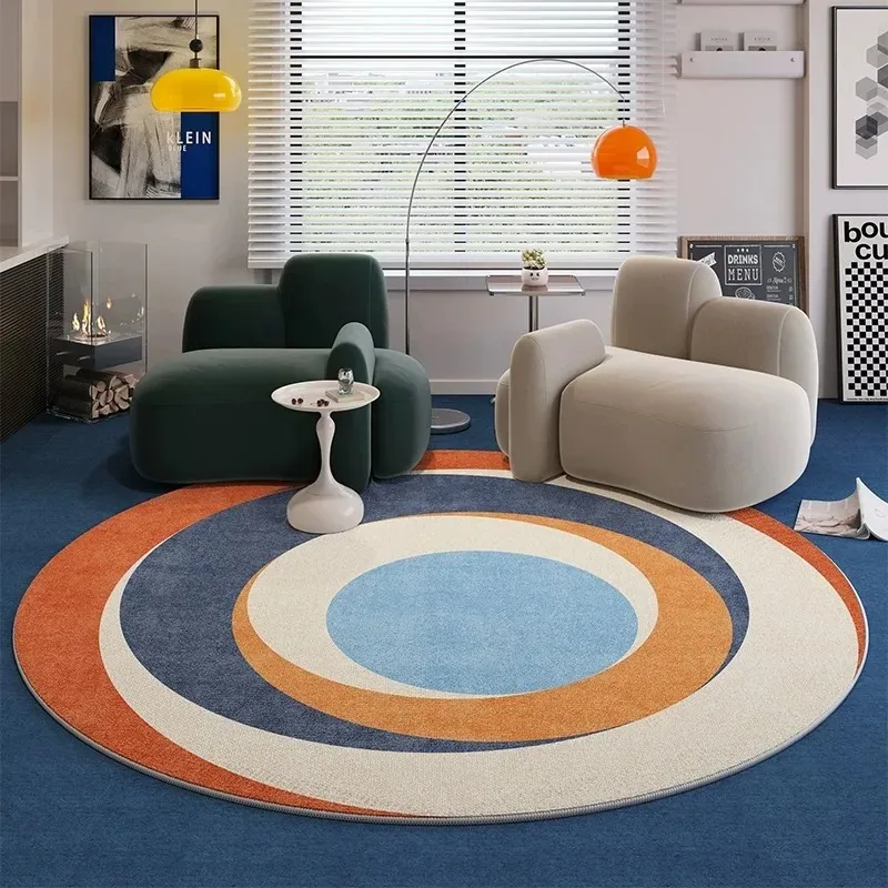 Round Living Room Rug Stain-resistant Wear-resistant Floor Mat Dopamine Carpet Large Size Vintage Style Home Decor Rugs Alfombra