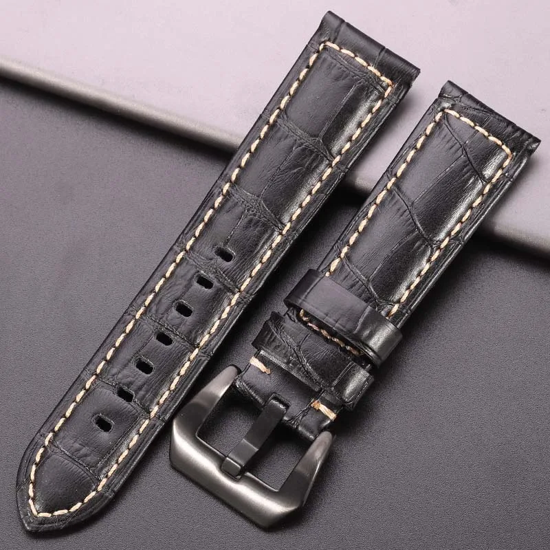 DUTRIEUX Gennuine Leder Uhr Band 5 Farben Krokodil Muster Frauen Männer 20mm 22mm 24mm Strap mit Silber Schwarz stahl Schnalle Armband 5