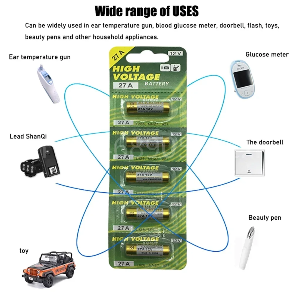 10 buah A27 27A 12V baterai Alkaline G27A MN27 MS27 GP27A L828 V27GA ALK27A A27BP K27A VR27 R27A untuk bel pintu Alarm kendali jarak jauh