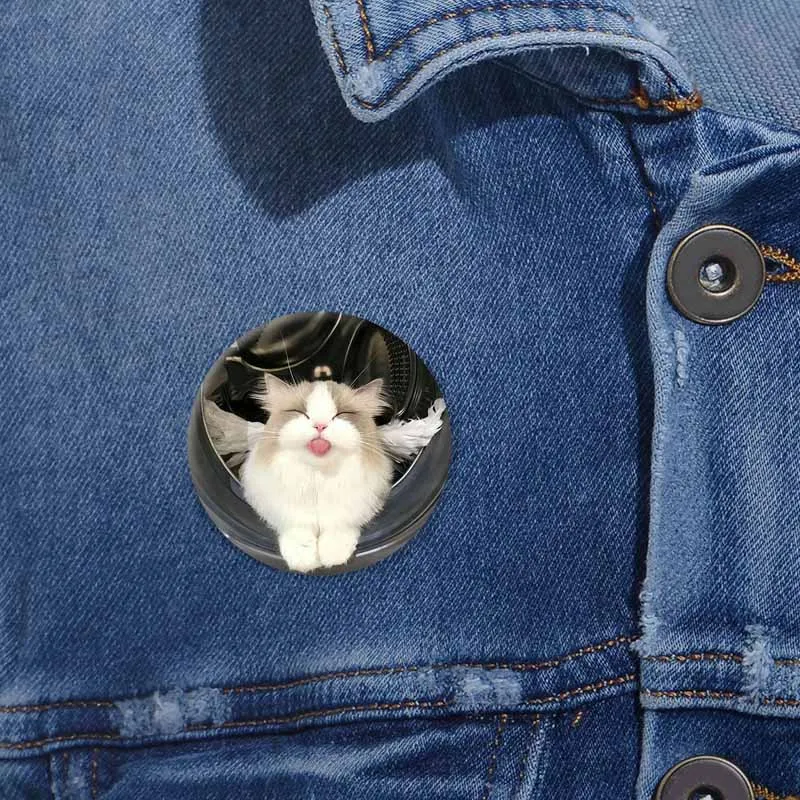 50mm Tinplate Soft Button Pins Funny Cat Meme Round Brooch for Hat Bag Creative Lapel Badge Jewelry Accessories Gifts for Kids