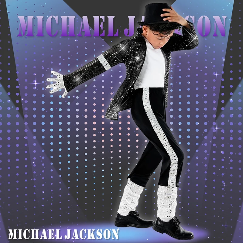 Boys Celebrity Cosplay Costume Set Sequin Jacket Pants With Accessories Kids Carnival Birthday Hip Hop Performance Outfit image 5