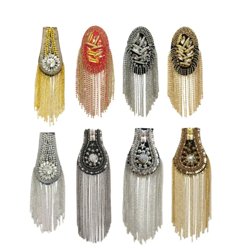 Hand Beaded British Retro Punk Style Metal Fringe Epaulette Costume Jewelry Accessories