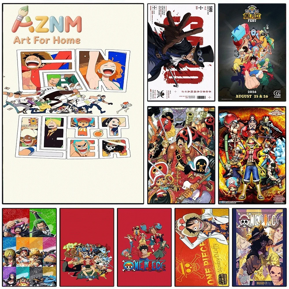 One Piece Anime Canvas Wall Art No Frame Straw Hat Pirates Luffy Nami Zoro Sanji Manga Print Poster for Bedroom Living Room Ho