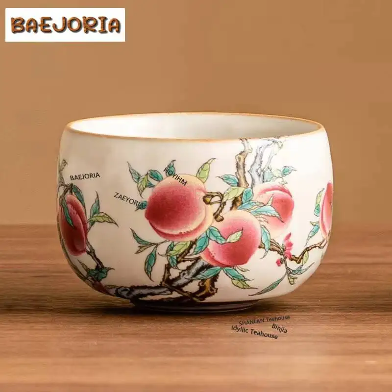 100ml Exquisite Cream Ru Kiln Pink Color Teacup Nine Peach Master Cup Personal Tasting Tea Bowl Chazhan Chinese Kung Fu Teaset