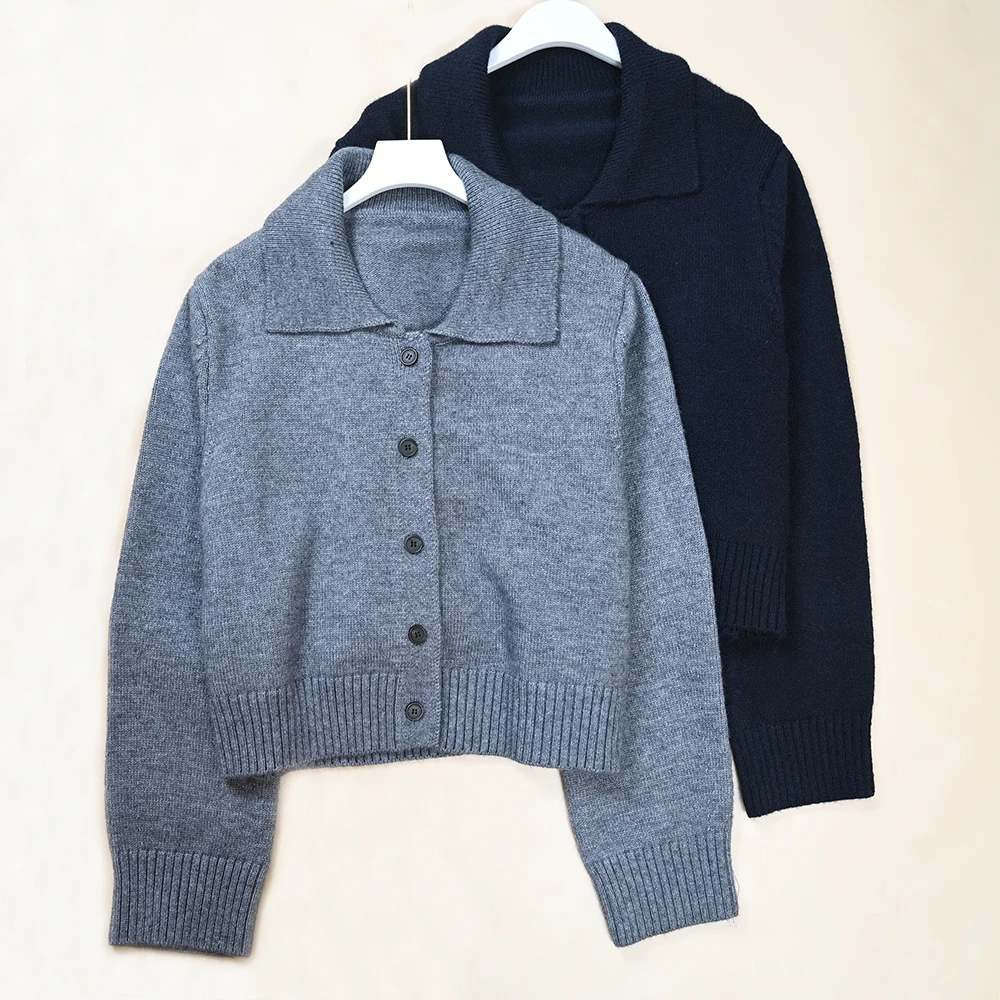 

Новый весенний женский комфортный приталенный вязаный кардиган свободного кроя с отложным воротником