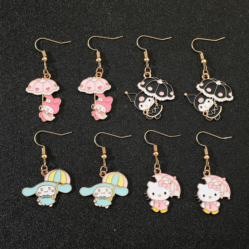 Sanrio Anime Characters Melody Kuromi Earrings Cute Cinnamon Hello Kitty Ear Studs for Women Girls Birthday Jewellery Gifts