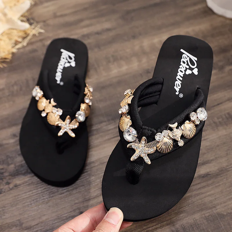 Shoes Woman 2023 Big Size Lady On A Wedge House Slippers Platform Pantofle Low Rubber Flip Flops Girl New Flat Hawaiian Fabric H