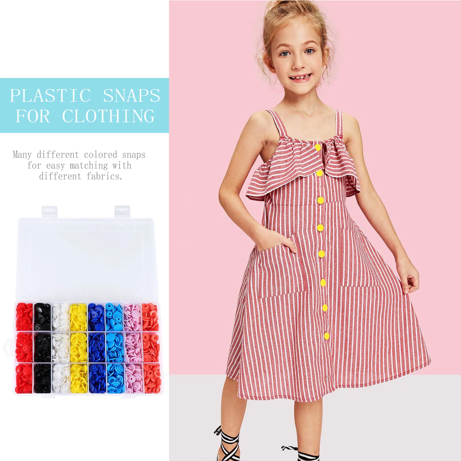 

360 Sets Snap Kit Plastic Snaps for Clothing Resin Child Complete Buttons Fasteners Accessories Matching Fabrics High Quality