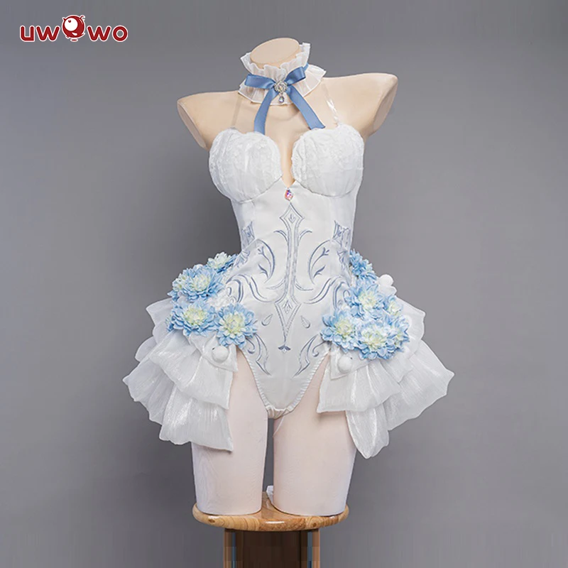 IN STOCK UWOWO Mikku Cosplay Costume Flower Fairy Dress Full Set Anime Cute Women White Bunny Jumpsuit Halloween Costumes