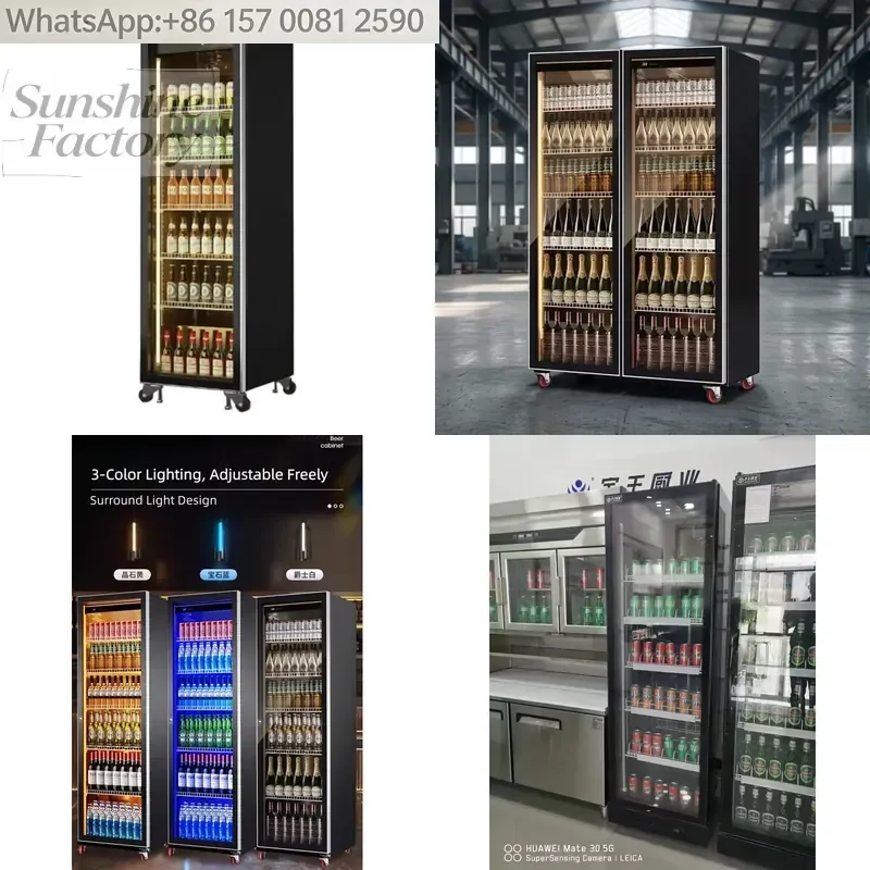 Vertical Constant Temperature Wine Storage Cabinet, Single Door Refrigerated Display with 3-Color Smart Light