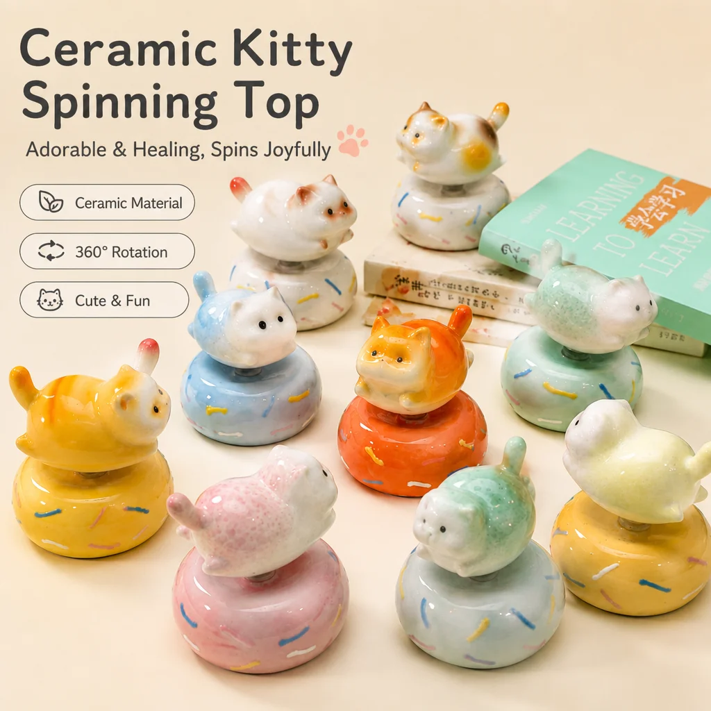 Jingdezhen Keramik Große Katze Rotierende Cartoon-Figur Büro Auto Armaturenbrett Ornament Schreibtisch Stressabbau Deko Geschenk