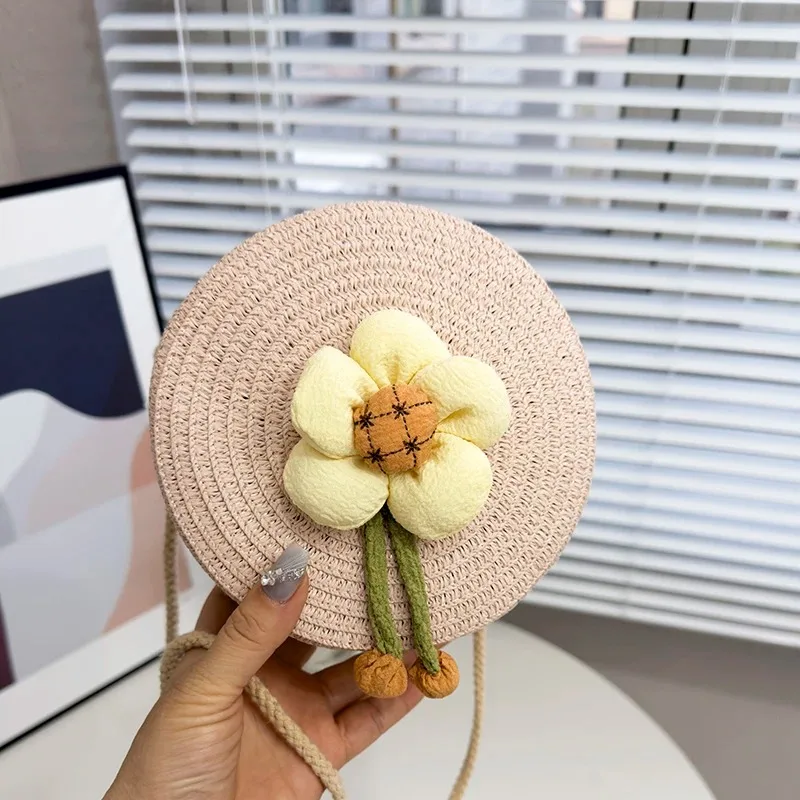 

Однотонные сумки на плечо с соломенным цветком, новинка весны/осень 2021, Лидер продаж, женские сумки на молнии, круглые модные сумки через плечо в лугу