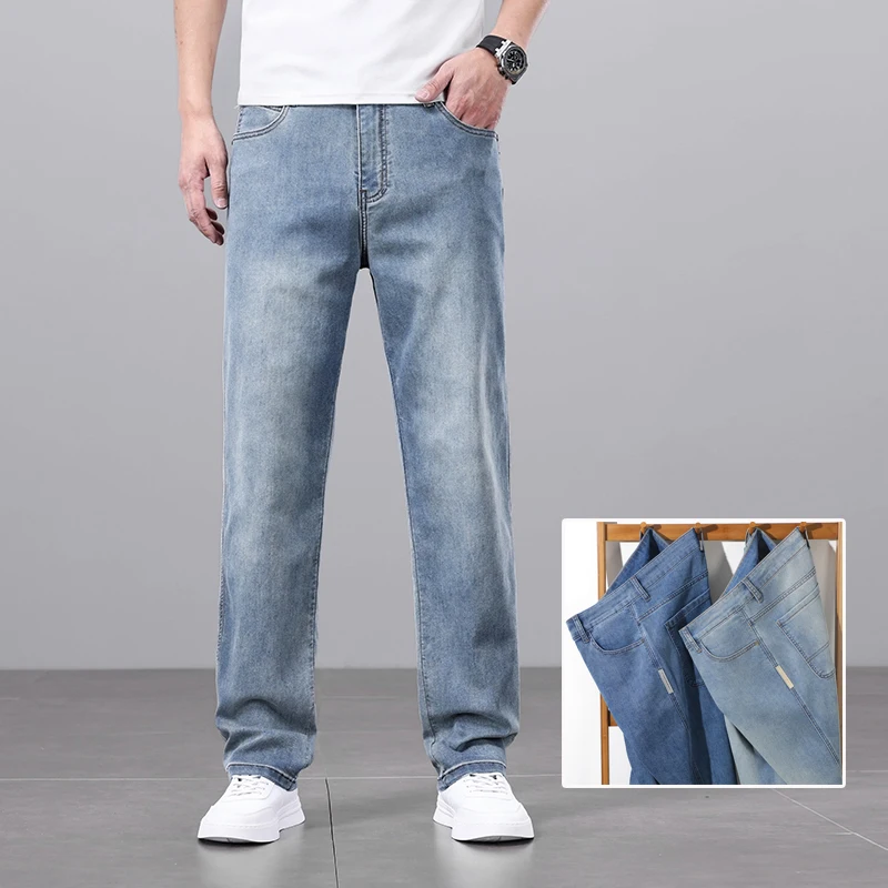 

Ultra-thin Baggy Jeans Men's 2025 New Lyocell Soft Fabric Brand Casual Straight Stretch Vintage Denim Trousers Male