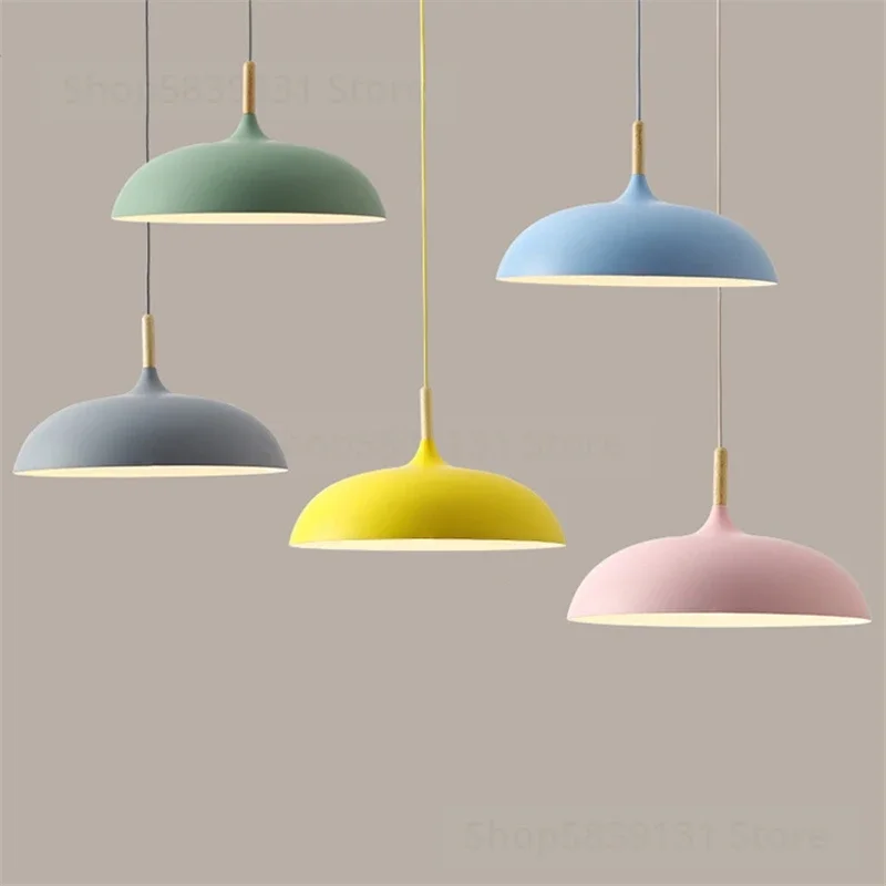 Nordic Minimalist Modern Pendant Light Wood & Aluminum Lampshade Living Room Pendant Lights LED Fashion Art Deco Light Fixtures