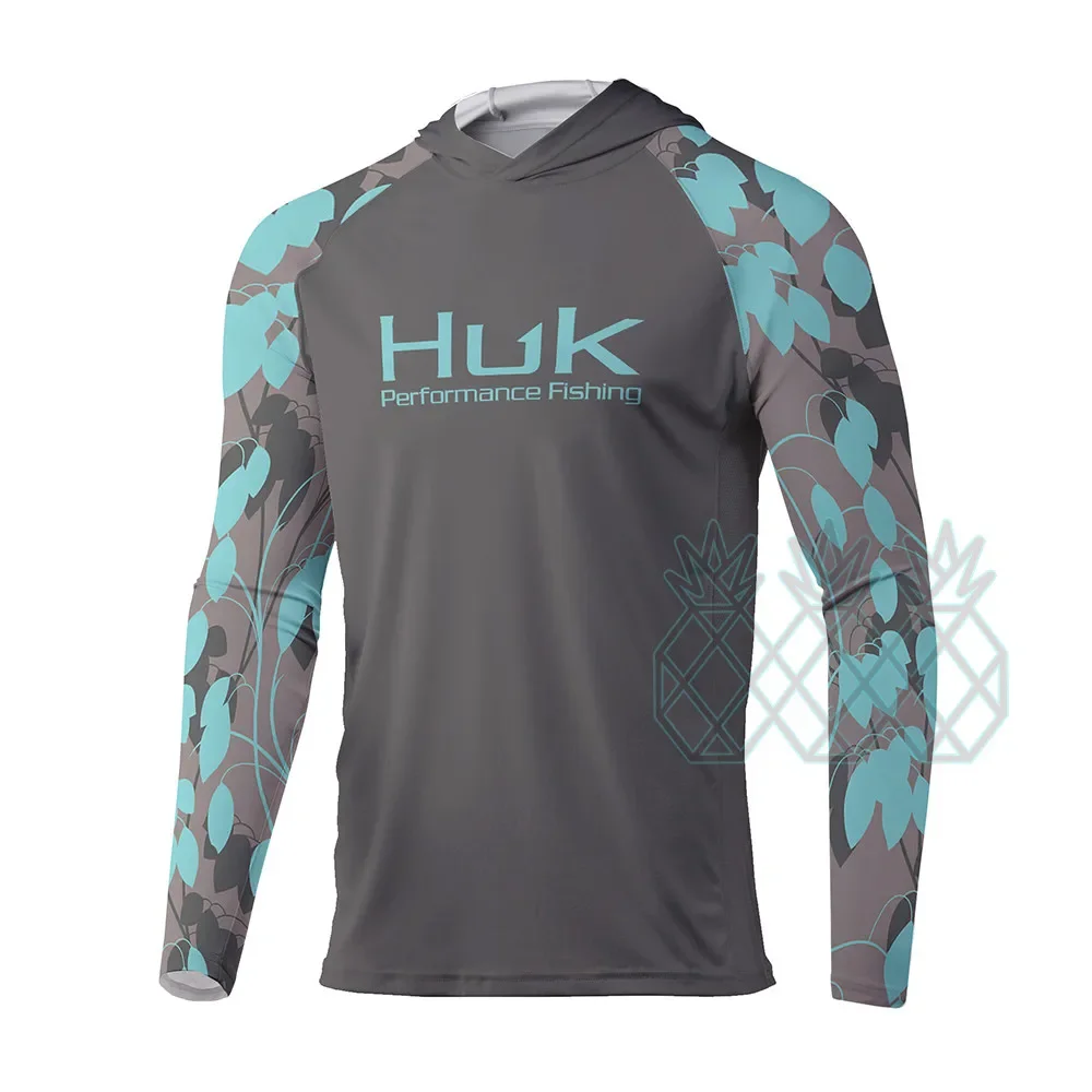 

Fishing Performance Shirts HUK Long Sleeve Fish Hooded Tops Men UV Protection Breathable Thin Anti-mosquito Clothes Angling Wear